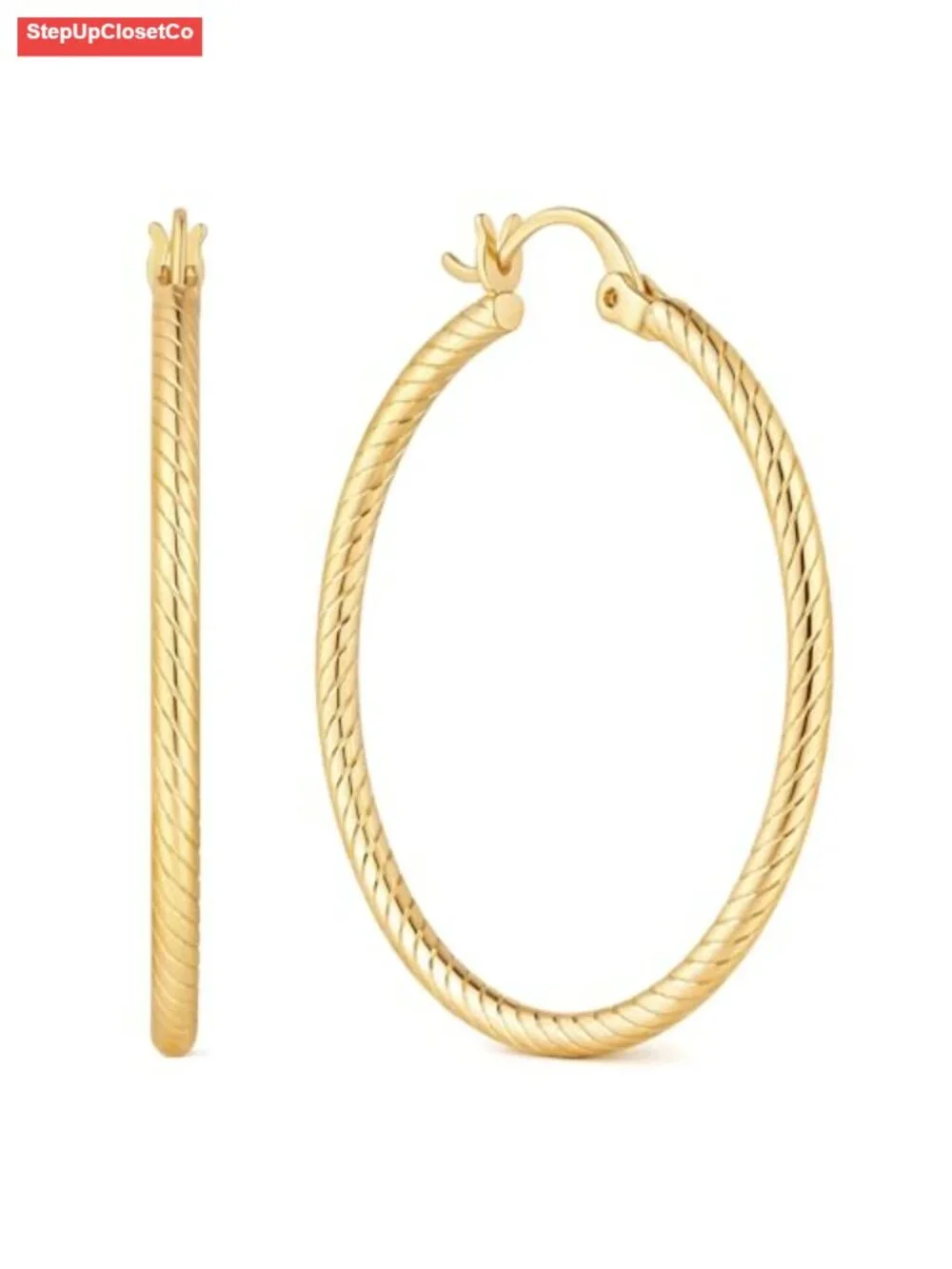 14K Gold Plated Twisted Rope Hoop Earrings for Women Statement Jewelry